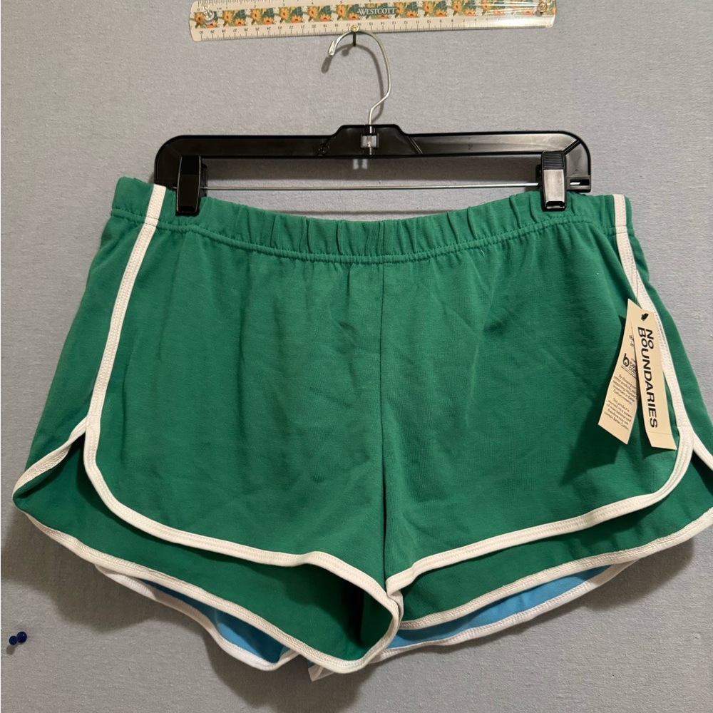 2 No Boundaries Green and Blue Athletic Shorts with Retro Design
